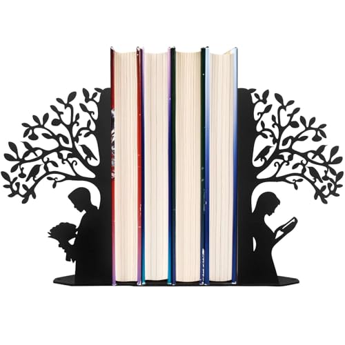 Tree of Life Bookends Decorative Couple Book Ends for Shelves, Black Metal Bookends for Heavy Books, Book Organizer for Desk Bookshelf Home Office Book Stopper Valentines Day Gifts for her