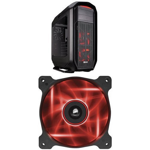 Corsair Graphite Series 780T Full Tower PC Case - Black and Corsair Air Series AF120 LED Quiet Edition High Airflow Fan Single Pack - Red