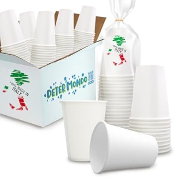 DETERMONDO 1000 Bicchieri Carta Bianchi Monouso Grandi 200 ml Usa e Getta, Biodegradabili, Termici Ideali Per Acqua, Caffè, Cappuccino, Tisane e Bevande Calde Compostabili e Riciclabili