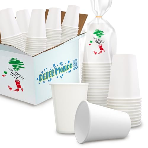 DETERMONDO 1000 Bicchieri Carta Bianchi Monouso Grandi 200 ml Usa e Getta, Biodegradabili, Termici Ideali Per Acqua, Caffè, Cappuccino, Tisane e Bevande Calde Compostabili e Riciclabili