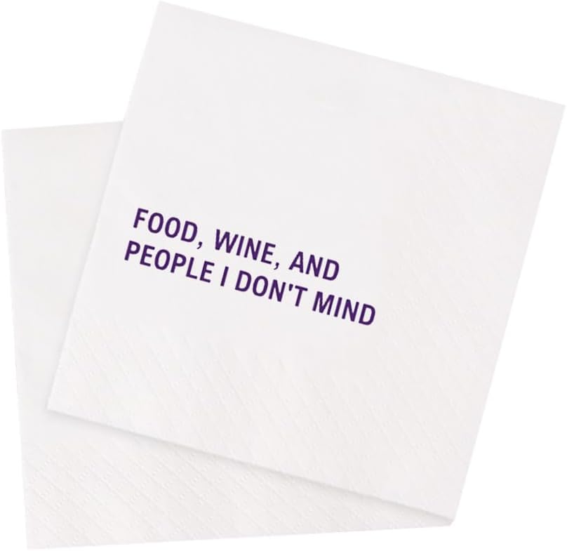 Food Wine And People I Don't Mind Funny Quotes Cocktail Napkins for Birthday Girls Night Holiday Casual Social Gathering Housewarming Dinner Party 100Pcs 4.5 x 4.5 2-ply (Food Wine) image 2
