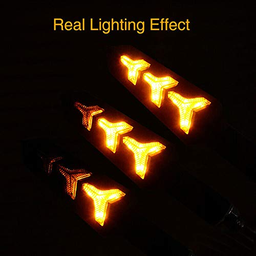 4PCS Motorcycle Motorbike Indicators Front Rear Flowing Turn Signal Lights Motorbike Turning 12V LED Bulbs for Scooter Quad Cruiser Off Road-Y Shape Red White Amber Light …