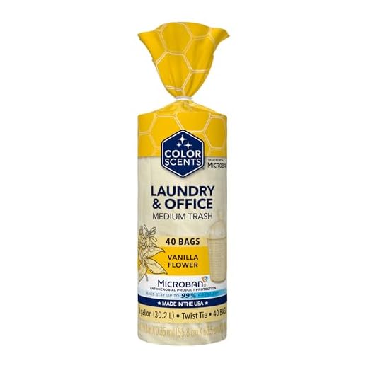 Color Scents - Medium Trash Bags, Twist Tie - 8 Gallon Trash Bags, 40 Count - Laundry & Office Trash Bag, Scented Garbage Bag, Cream Bag in Vanilla Flower Scent (1 Pack of 40 Count)