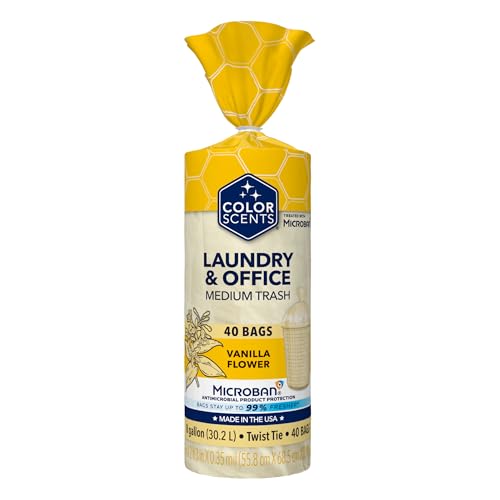 Color Scents Medium Trash Bags - 8 Gallon 40 Bags (1 Pack of 40 Bags) Twist Tie - Cream Color Bag in Vanilla Flower Scent with Microban