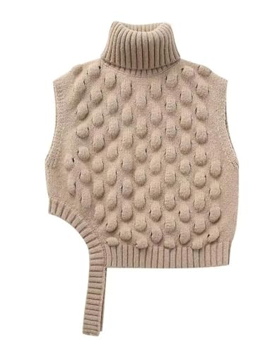 Women's Sleeveless Turtleneck Knitted Vest Sweater Irregular Short Pullover Coat Top2