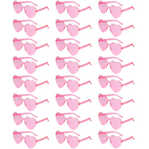 NACHLYNN 24 Pairs Pink Heart Sunglasses for Women Rimless Heart Shaped Sunglasses Candy Color Glasses for Party Favors