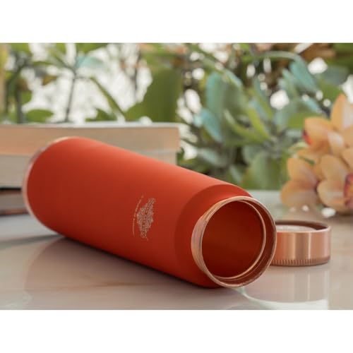 Image of INDIAN ART VILLA Pure Copper Orange Pyramid Ombre Silk Finish Bottle - 800 ML, Ayurvedic Health Benefits, Ideal for Home, Office, Gym & Travel