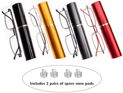 Blue Light Blocking Reading Glasses - Slim Pocket Readers with Pen Clip Case Mini Lightweight Readers