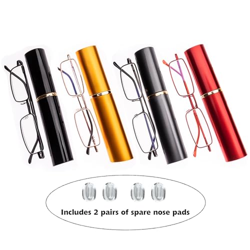 Blue Light Blocking Reading Glasses - Slim Pocket Readers with Pen Clip Case Mini Lightweight Readers