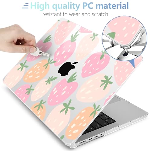 Image of MEEgoodo Case for M5 MacBook Pro 16 inch Case 2026 2024 2023 2021 with M5 M4 M3 M2 M1 Pro /Max Chip, Fit Model A3429 /A3428 /A3403 /A3186 /A2991 /A2780 /A2485, Colorful Drawn Strawberries