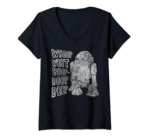 T-shirt Star Wars R2-D2 col V pour femme en coton imprimé croquis