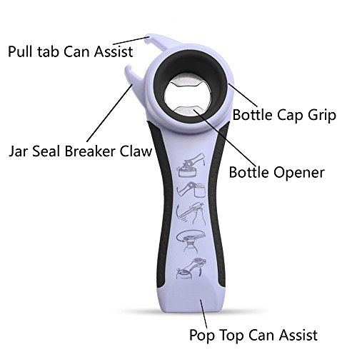 5 In 1 Lids Off Jar Opener, Bottle Opener, Ideal For Women, Kids, Seniors - For Multipurpose Kitchen Tool, Easy Open. White #TOP4