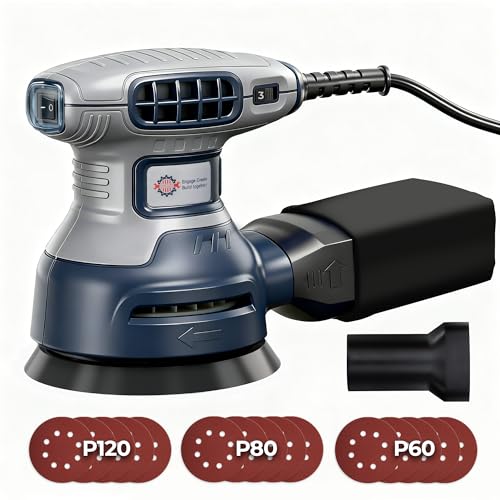5-Inch Random Orbital Sander, 3Amp Electric Corded Palm Sander with 6 Speeds (6000-13000 OPM),...