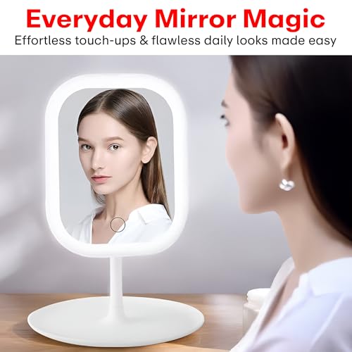 Image of PRIME PICK Makeup Mirror with LED Light, 360 Rotating, Lightweight Vanity Mirror - White, Suitable for Home, Travel, or Multipurpose Use