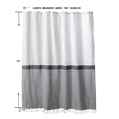 Emsty Modern Farmhouse Stall Narrow Turkish Shower Curtain, Liner & Hooks Set 36 '' Width, Boho Tassel 100% Cotton Striped Small Half Bathroom Shower Curtains French Country Cottagecore,Taupe #TOP3