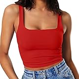 Artfish Women's Sleeveless Strappy Crop Tank Tops Square Neck Workout Gym Camis Going Out Red S