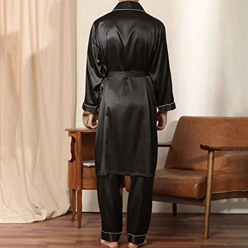 Mens Silk Pajamas Set Big and Tall Satin Robe Bathrobe Cardigan Sets Comfort Soft Sleep Pant Lounge3