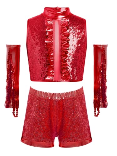 Conjunto baile piezas niñas dPois ropa animación moderna plata rojo juvenil 15-16 años