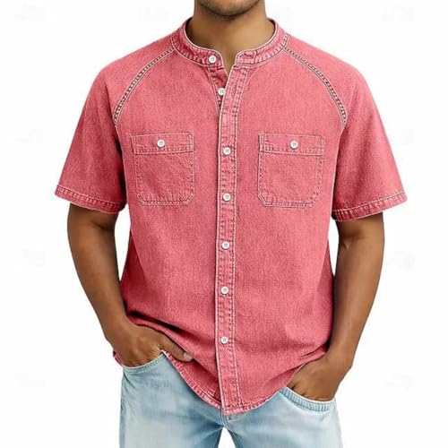 Chemise homme en denim lavé bleu décontractée manches courtes col mode casual