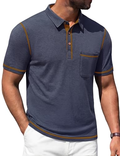 Image of Mens Polo Shirts Short Sleeve Casual Summer Lightweight Cotton Golf Polo Shirts with Pocket