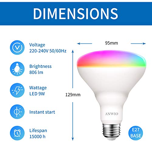 ANWIO Smart BR30 E27 LED Light Bulb,9W Equivalent 60W, RGB 16 Million Colour - Image 3