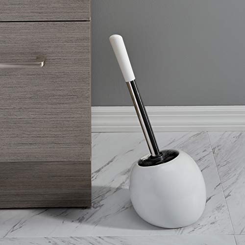 Bath Bliss Ceramic Dome Brush & Holder Set, Decorative, Modern, Freestanding, Heavy Duty Cleaning Toilet-Brushes, (Pack Of 1), White #TOP1