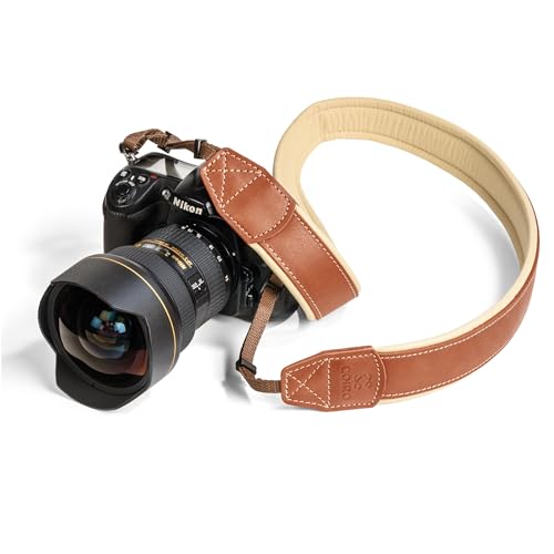 C Coiro Padded Genuine Leather Camera Strap, Shoulder Strap or Neck Strap for DSLR/SLR, Tan