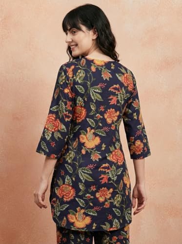 Image of Bee M Pee Designer Trendy Floral Printed Cotton Kurta Coord Sets for Women | Stylish Casual Tunic Kurti Set with Pant for Woman for Office