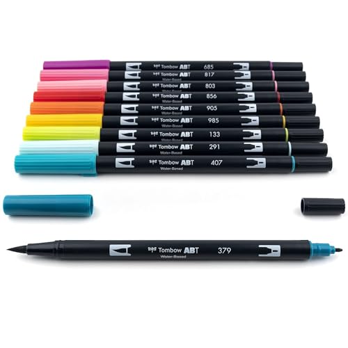 Image of Tombow Dual Brush Pen Art Markers - Tropical Set - 10-Pack. Blendable, Brush and Fine Tip Markers (Multicolor)