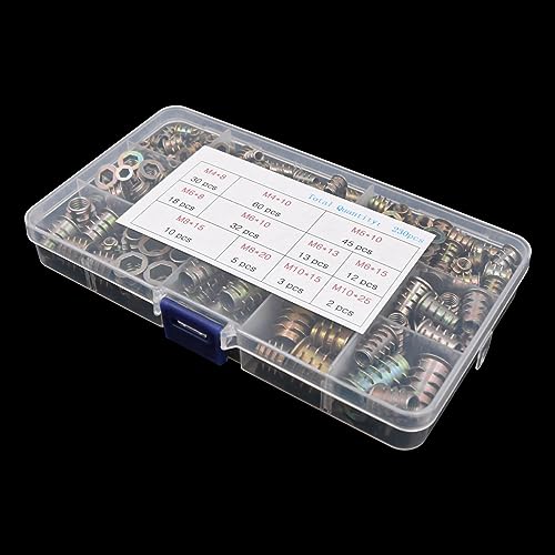 Nuzamas WOOD-NUTS-M4-M10-230PS 230 Pcs Nuzamas Threaded Inserts Nuts Zinc Alloy Hex Socket Drive Screws Assorted Screw-In Nuts M4-M10 Flat Head Threaded Rivet Nuts Assortment Kit thumb #1