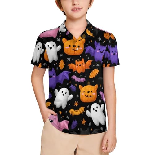 Boys' Classic Polo Shirts Short Sleeve Moisture-Wicking Golf & Tennis Shirts for Youth Teens Halloween Cartoon Ghost