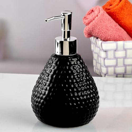 Image of Kookee Ceramic Soap Dispenser with Stylish Refillable Pump Bottle for Bathroom Handwash & Kitchen Wash Basin, Perfect for Hand Soap, Lotion and More, Black, (Set of 1) (10608)