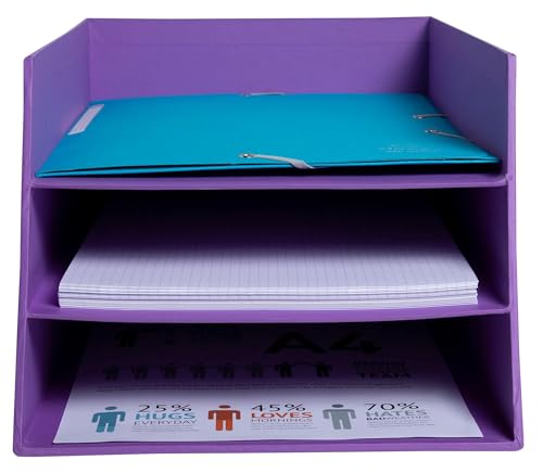 Exacompta - Ref. 13458D - 1 TEKSTO Cardboard Letter Tray 3 Levels - for documents in A+ Format (up to 24x32 cm) - Dimensions 350x290x190 mm - Color Purple