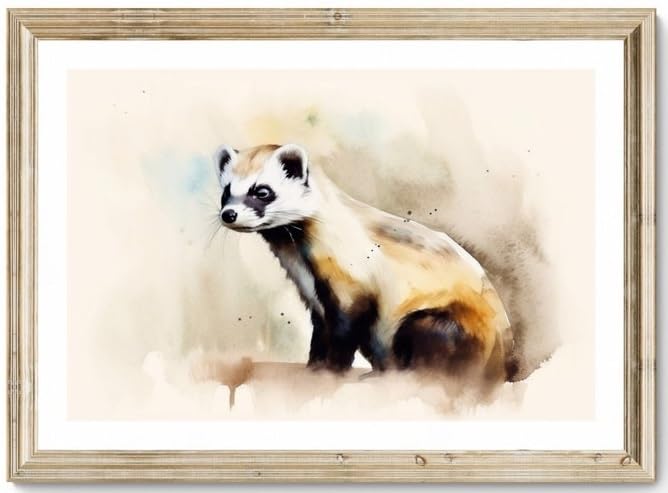 Black Footed Ferret Watercolor Art Print endangered species poster canvas A0