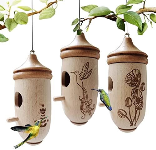 Hummingbird House, 3PCS Wooden Hummingbird Houses for Outside, Hummingbird Houses Wooden Hummingbird House Hummingbird Houses for Outside Hanging, Hummingbird Nest (3PCS (D+E+F))