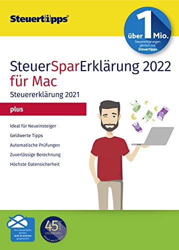 Preisvergleich Produktbild SteuerSparErklärung Plus 2022, Schritt-für-Schritt Steuersoftware für die Steuererklärung 2021, CD-Version für Windows 8, 10 und 11 in frustfreier Verpackung (FFP)