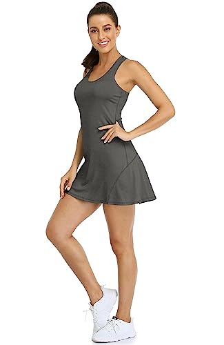 icyzone Vestido de tênis feminino com shorts, treino, exercício, corrida, costas nadador 2 em 1, Car