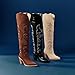 ISNOM Black Cowgirl Cowboy Boots for Women Thigh High Western Womens Over the Knee Tall Boots Chunky Heel Country Pointed Toe Wide Calf Embroidery Side Zipper Size 7.5