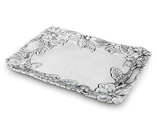 Arthur Court Designs Aluminum Magnolia Clutch Breakfast & Dinner Serving for Drinks Snack Fruits, Food Coffee Table Storage Tray for Home Decoration 18.5 inch x 13.75 inch