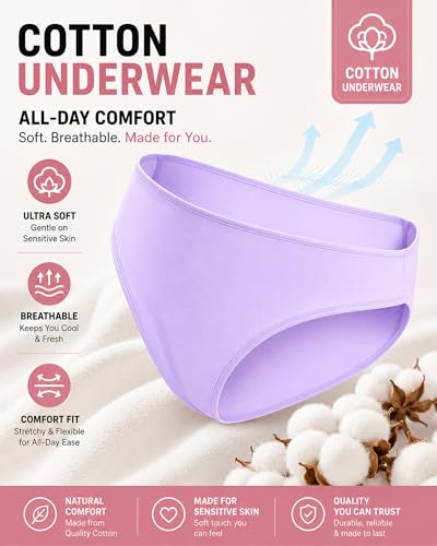 Image of FINETOO 6 Pack Cotton Underwear for Women Cute Low Rise Bikini Panties High Cut Breathable Sexy Hipster Womens Cheeky S-3XL