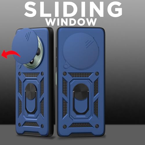 Image of Pikkme D10 Tough Armor Bumper Case | 360 Protection Case | Sliding Camera Shield Cover & Ring Holder Stand Back Cover for Oppo F27 5G (Blue)