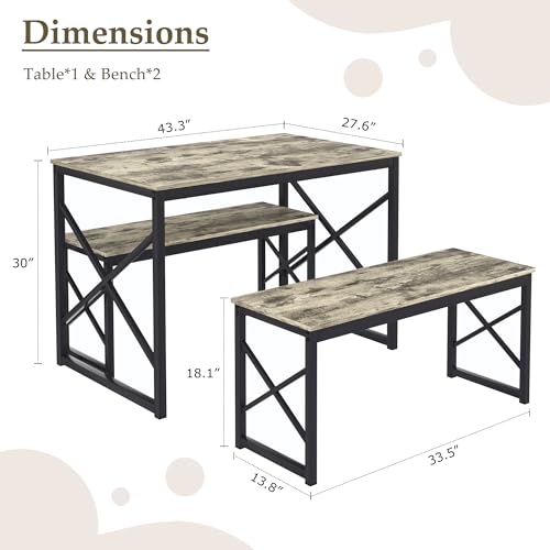 VECELO 4-Person Wood Dining Table Set for Small Space Grey