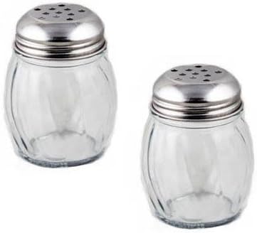 NEW, 6 oz. (Ounce) Swirl Glass Cheese Shaker, Pepper Spice Shaker w/Perforated Stainless Steel Lid - Set of 12