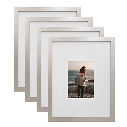 Kinlink 11X14 Picture Frames Silver - Wood Frames With Acrylic Plexiglass For Pictures 5X7/8X10 With Mat Or 11X14 Without Mat,Tabletop And Wall Mounting Display, Set Of 4 #TOP21
