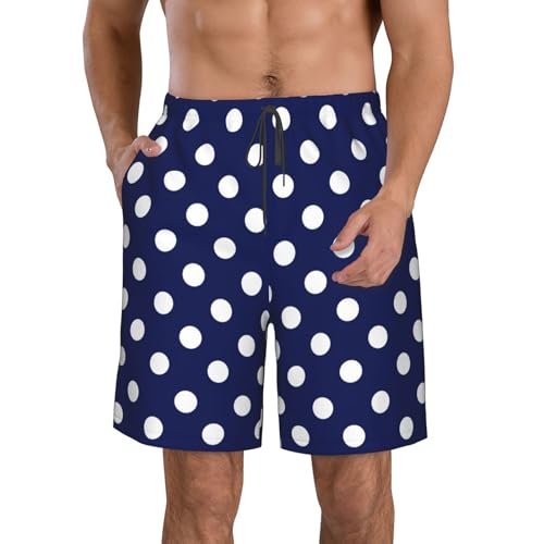 Polka Dots Beach Shorts Mans Casual Board Short Quick Dry Elastic Waist Drawstring Summer Short Pants Swim Trunks