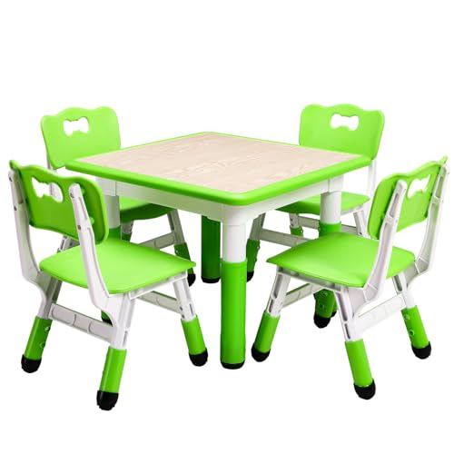 GarveeHome Kids Table and Chairs Set, Height Adjustable Desk for Ages 2-10,Arts & Crafts Table,Graffiti Desktop, Non-Slip Legs, Max 300lbs, Children M