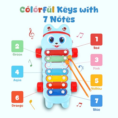 Image of Mommers Xylophone Musical Educational Toy for Kid (1-3Year Old) I Toddlers Babies Kids Girls, Boys I 2-in-1 Piano Combined I Safe for Kids Drum Sticks for Fast and Fun Learning for Kid (Blue)