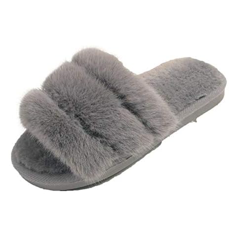 Sergio Italia Ladies FurryFluffy Fuzzy Winter Warm Sliders Mules Shoes Women Fur Slippers Slip On Flat Bedroom House Indoor Kitchen Lounge Home Cover