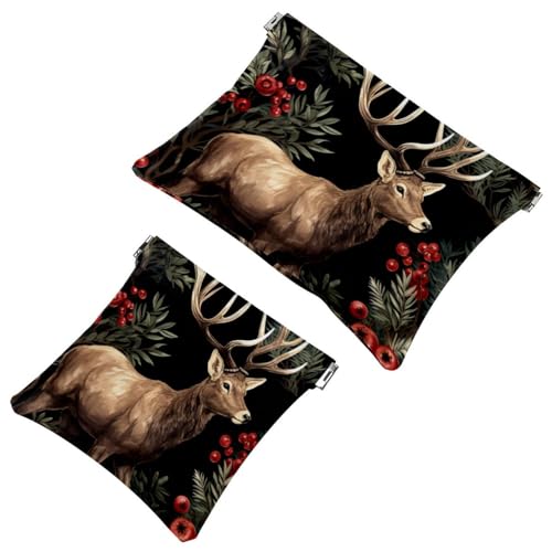 Piccola borsa cosmetica tascabile da viaggio per il trucco da senza cerniera mini astuccio per a chiusura automatica per donne e ragazze grazioso alce natalizio-23