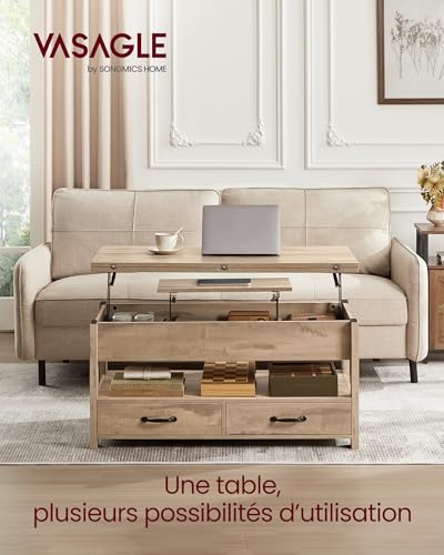 Table basse relevable rangement 3 compartiments VASAGLE